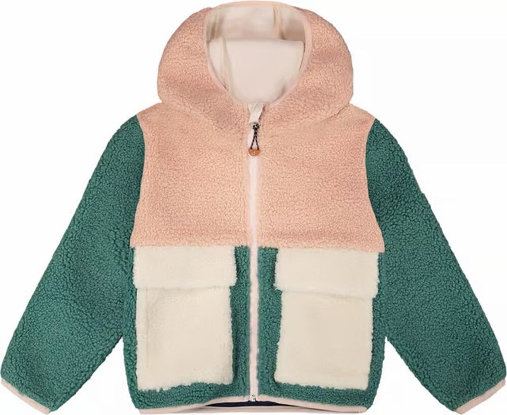 NEW Deux Par Deux Sherpa Jacket Kid Pink Green Colorblock Hooded Zip Up 11/12